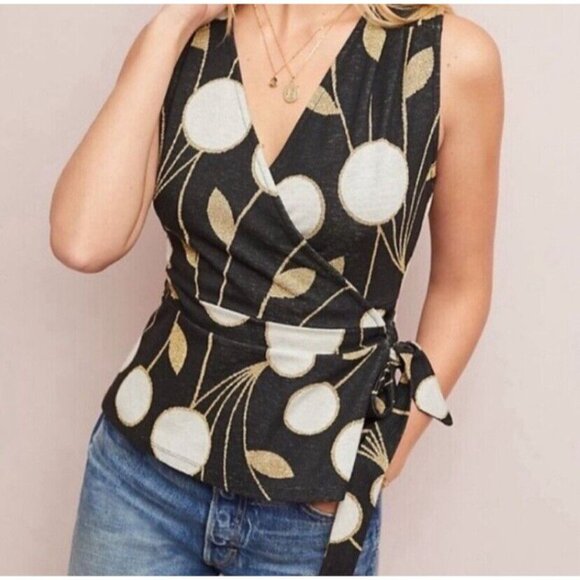 Anthropologie Maeve Craspedia Two Piece Skirt Peplum Wrap Top Blouse Size Medium - Picture 4 of 16